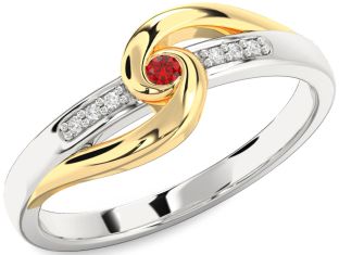 Diamond Ruby White Yellow Gold Knot Promise Ring