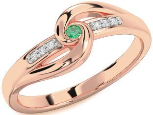 Diamond Emerald Rose Gold Knot Promise Ring