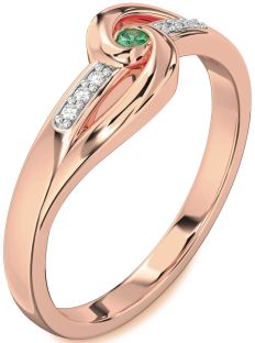 Diamond Emerald Rose Gold Knot Round Promise Ring