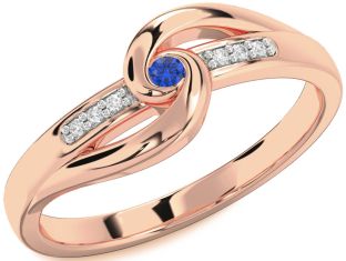 Diamond Blue Sapphire Rose Gold Knot Round Promise Ring