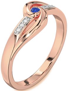 Diamond Blue Sapphire Rose Gold Knot Round Promise Ring
