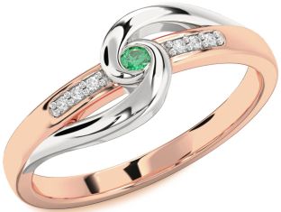 Diamond Emerald White Rose Gold Knot Promise Ring