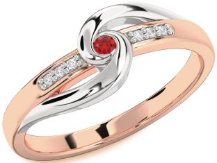 Diamond Ruby White Rose Gold Knot Promise Ring