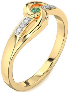 Diamond Emerald Gold Knot Round Promise Ring