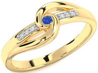 Diamond Blue Sapphire Gold Knot Round Promise Ring