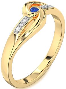 Diamond Blue Sapphire Gold Knot Round Promise Ring