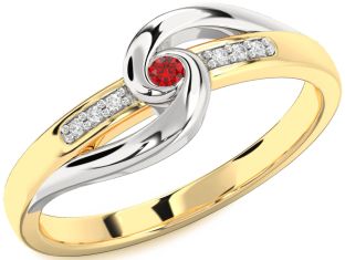 Diamond Ruby White Yellow Gold Knot Promise Ring