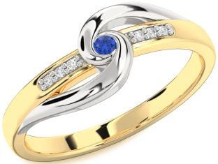Diamond Blue Sapphire White Yellow Gold Knot Round Promise Ring