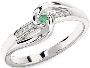 Diamond Emerald Platinum Knot Promise Ring