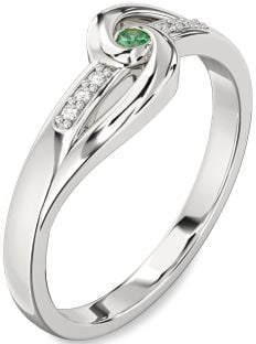 Diamond Emerald Silver Knot Round Promise Ring
