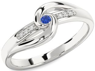Diamond Blue Sapphire White Gold Knot Round Promise Ring