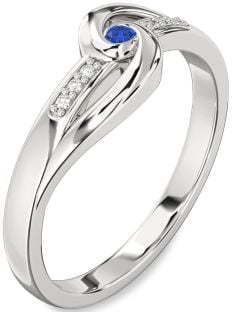 Diamond Blue Sapphire Platinum Knot Round Promise Ring