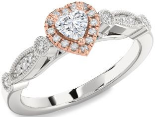 Diamond Silver & 10K Rose Gold Heart Promise Ring