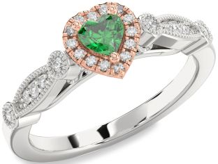 Diamond Emerald White Rose Gold Heart Promise Ring