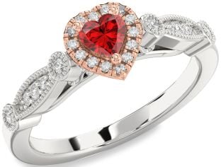 Diamond Ruby White Rose Gold Heart Promise Ring