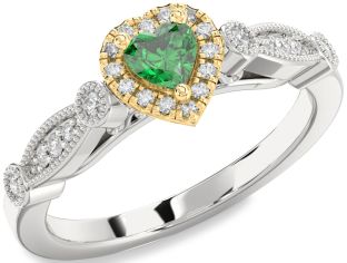 Diamond Emerald White Yellow Gold Heart Promise Ring