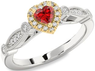 Diamond Ruby White Yellow Gold Heart Promise Ring
