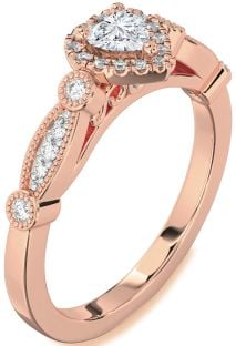 Diamond Rose Gold Silver Heart Promise Ring