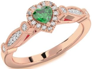 Diamond Emerald Rose Gold Heart Promise Ring