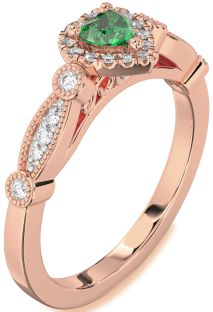 Diamond Emerald Rose Gold Heart Promise Ring