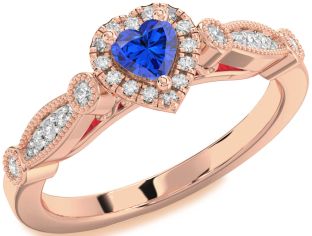Diamond Blue Sapphire Rose Gold Heart Promise Ring