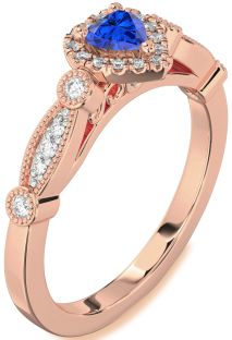 Diamond Blue Sapphire Rose Gold Heart Promise Ring
