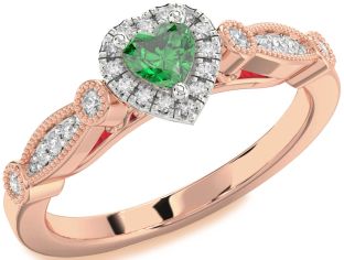 Diamond Emerald White Rose Gold Heart Promise Ring