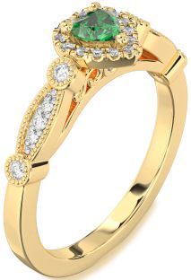 Diamond Emerald Gold Heart Promise Ring