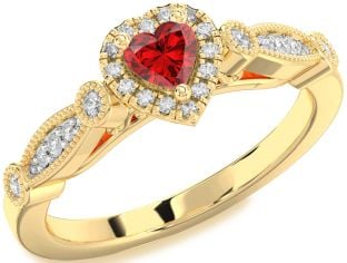 Diamond Ruby Gold Heart Promise Ring