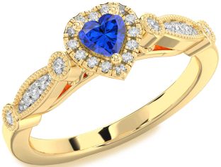 Diamond Blue Sapphire Gold Heart Promise Ring
