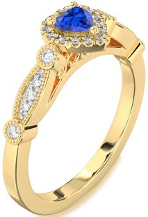 Diamond Blue Sapphire Gold Heart Promise Ring