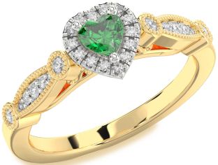 Diamond Emerald White Yellow Gold Heart Promise Ring