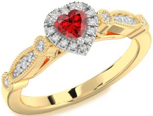 Diamond Ruby White Yellow Gold Heart Promise Ring