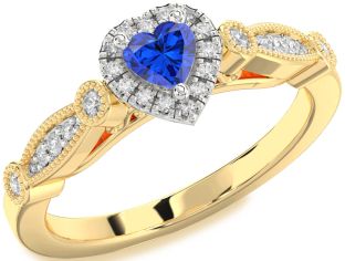 Diamond Blue Sapphire Gold Silver Heart Promise Ring