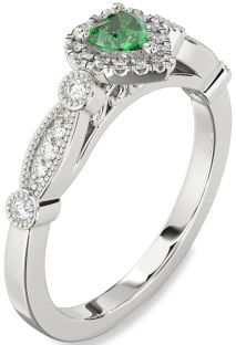Diamond Emerald White Gold Heart Promise Ring