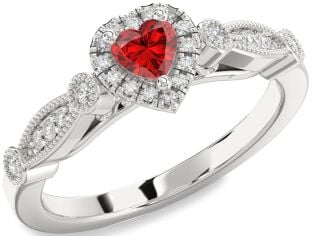 Diamond Ruby White Gold Heart Promise Ring