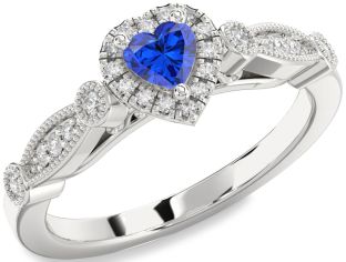 Diamond Blue Sapphire White Gold Heart Promise Ring