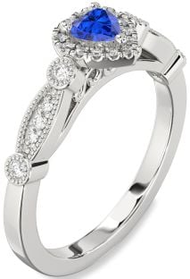 Diamond Blue Sapphire Platinum Heart Promise Ring