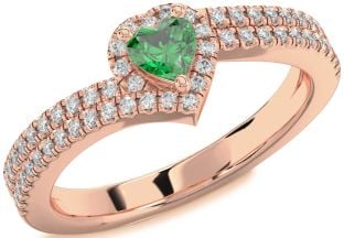 Diamond Emerald Rose Gold Heart Promise Ring