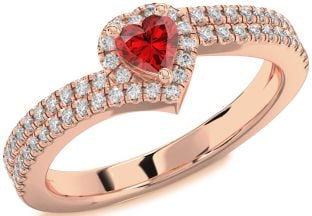 Diamond Ruby Rose Gold Heart Promise Ring