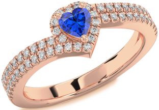 Diamond Blue Sapphire Rose Gold Heart Pave Promise Ring