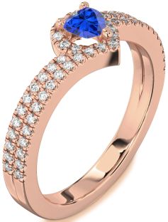Diamond Blue Sapphire Rose Gold Heart Pave Promise Ring