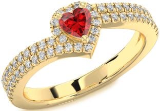 Diamond Ruby Gold Heart Promise Ring