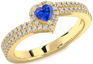 Diamond Blue Sapphire Gold Heart Promise Ring