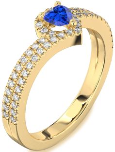 Diamond Blue Sapphire Gold Heart Pave Promise Ring