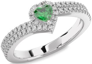 Diamond Emerald Platinum Heart Promise Ring