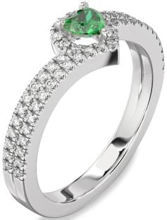 Diamond Emerald White Gold Heart Pave Promise Ring