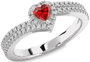 Diamond Ruby White Gold Heart Promise Ring