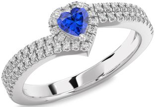 Diamond Blue Sapphire White Gold Heart Promise Ring