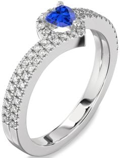 Diamond Blue Sapphire Platinum Heart Pave Promise Ring